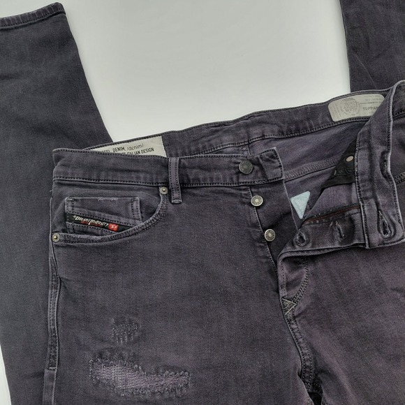 Diesel Tepphar-X Jeans Mens 34 x 30 Black Slim Carrot Selvedge Distressed Grunge